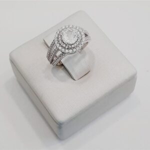 Anel Prata C/ Ban. De Rodio Crav. Zirc Branca Pedra Branca Redondo