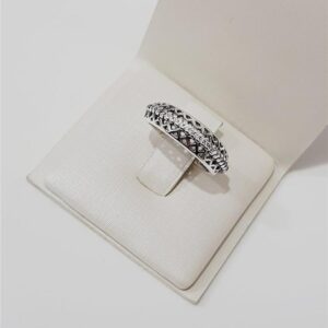 Anel Prateado Envelhecido Crav. Zirc Branca Vazado 1 Linha