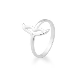 Anel Prateado Liso Cauda De Sereia