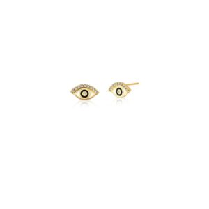Brinco Ban. Dourado Crav. Zirc Branca Esmaltado Branco/Preto Olho Grego 13mm (Cat)