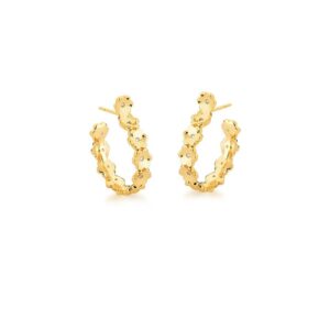 Brinco Ban. Dourado Crav. Zirc Branca Flor Meia Argola 24mm