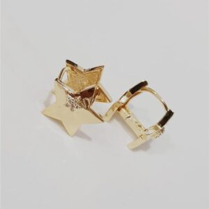 Brinco Fol. Dourado Crav. Zirc Branca Estrela Argola 14mm