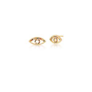 Brinco Ban. Dourado Crav. Zirc Multicolor Vazado Olho Grego 18mm