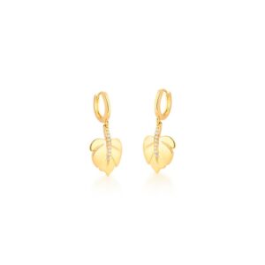 Brinco Ban. Dourado Crav. Zirc Branca Pendulo Folha Argola 12mm