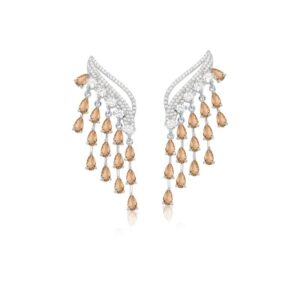 Brinco Fol. Rodio Crav. Zirc Branca Pedra Morganita 5 Pendulo Ear Cuff