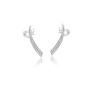 Brinco Ban. A Rodio Crav. Zirc Branca 2 Linhas Ear Cuff Curvo Fecho Omega(Cat 2)