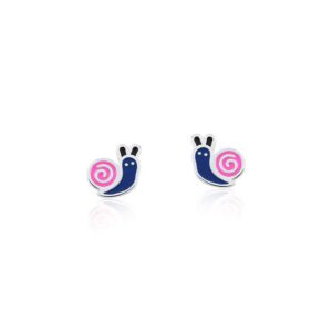 Brinco Prateado Esmaltado Preto/Azul/Rosa Caracol Pino De Rosca