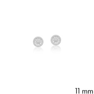 Brinco Prateado C/Banho De Rodio Crav. Zirc Branca Pizza Redondo 11mm