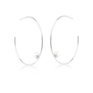 Brinco Prateado Liso 1 Perola Interna Meia Argola 49mm