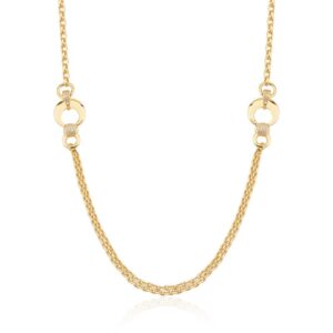 Colar Fol. Dourado  Crav. Zirc Branca 2 Laco 2 Voltas