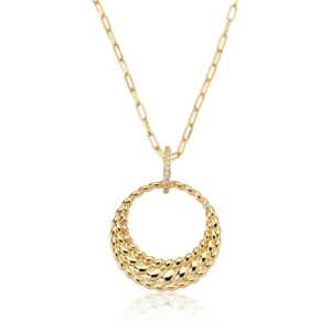 Corrente C/ Ping. Fol. Dourado Crav. Zirc Branca Elo Cartier Vazado Trancado Redondo 50cm