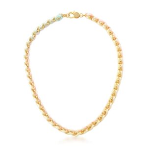 Colar Ban. Dourado Crav. Zirc Branca Fio 3 Tons Azul/Rosa Fecho Mosquetao Trancado 40cm (Cat) (Rc 04