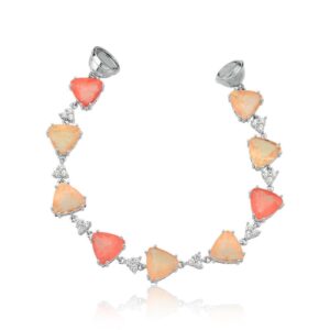 Pulseira Fol. Rodio Crav. Zirc Branca Pedra Fusion Tangerina Fecho Ima