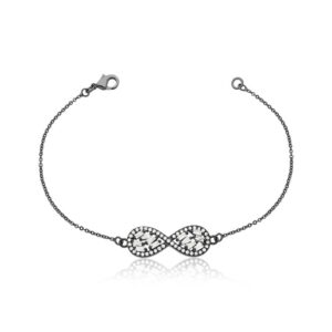 Pulseira Fol. A Rodio Negro Crav. Zirc Branca/Azul Olho Grego