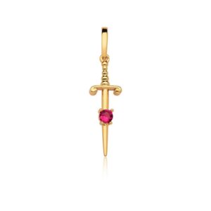 Pingente Fol. Dourado C/Fecho  Pedra Lilas Espada