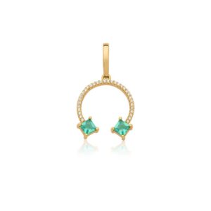 Pingente Fol. Dourado C/Fecho  Crav. Zirc Branca Pedra Turmalina Quadrado Curvo