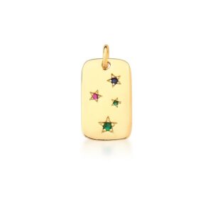 Pingente Ban. Dourado Pedra Multicolor 4 Estrela Retangular 21x12mm