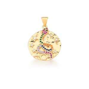 Pingente Ban. Dourado Crav. Zirc Multicolor Pedra Branca Trabalhado Cobra 19mm (Cat)