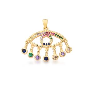 Pingente Ban. Dourado Crav. Zirc Multicolor Pedra Multicolor Pendulo Vazado Olho