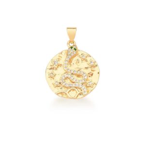 Pingente Ban. Dourado Crav. Zirc Branca Pedra Esmeralda Trabalhado Cobra 19mm (Cat)