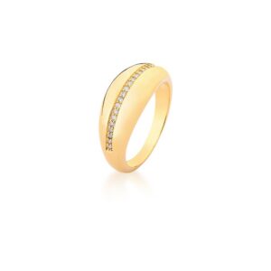 Anel Ban. Dourado Crav. Zirc Branca Curvo 1 Linha 9mm (Rc 04.22)