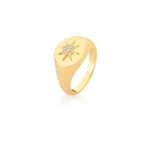 Anel Ban. Dourado Crav. Zirc Branca Estrela