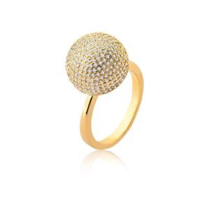 Anel Ban. Dourado Crav. Zirc Branca Redondo 13mm