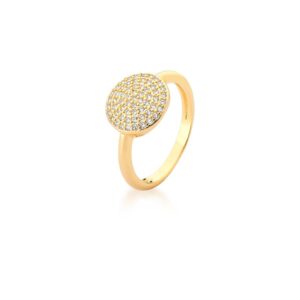 Anel Ban. Dourado Crav. Zirc Branca Redondo 11mm