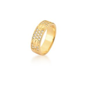 Anel Ban. Dourado Crav. Zirc Branca Trabalhado 3 Redondo Frente