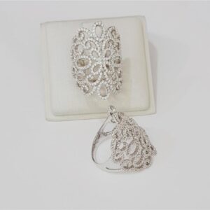 Anel Ban. A Rodio Crav. Zirc Branca Arabesco Flor Vazada