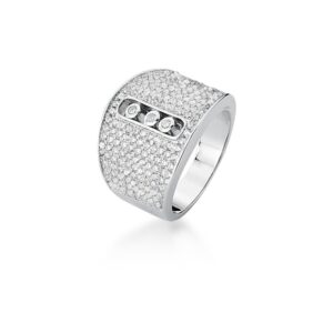 Anel Ban. A Rodio Crav. Zirc Branca 11 Linhas C/ Movimento