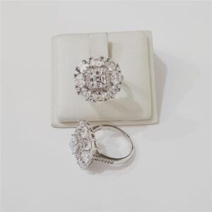 Anel Ban. A Rodio Crav. Zirc Branca Lateral Pedra Branca Quadrado