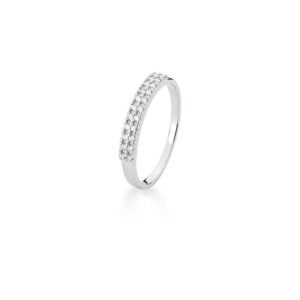Anel Prateado C/ Ban. De Rodio Crav. Zirc Branca 2 Linha 3mm
