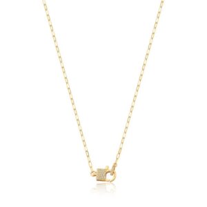 Corrente C/ Ping. Ban. Dourado Crav. Zirc Branca Elo Cartier Fecho Cadeado 45cm (Cat)