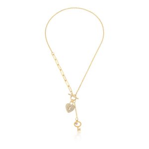 Colar Ban. Dourado Crav. Zirc Branca Elo Cartier Lateral Chave/Coracao Cadeado Fecho Trava 50cm