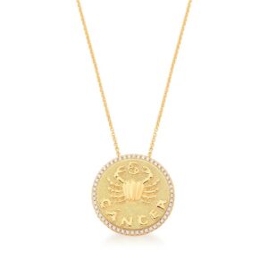 Corrente C/ Ping. Ban. Dourado Crav. Zirc Branca Signo Cancer 45+5cm (Cat)
