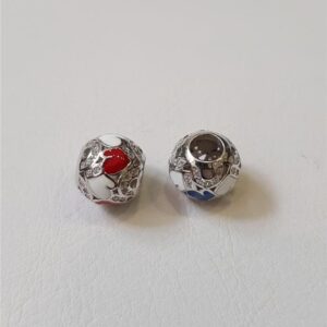 Pingente Berloque Prateado  Envelhecido Crav. Zirc Branca Esmaltado Branco/Azul/Vermelho Luva