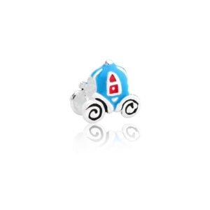 Pingente Berloque Prateado  Liso Esmaltado Azul/Vermelho Carro