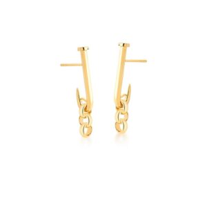 Brinco Ban. Dourado Liso 3 Elo Pendulo Prego Curvo 30mm