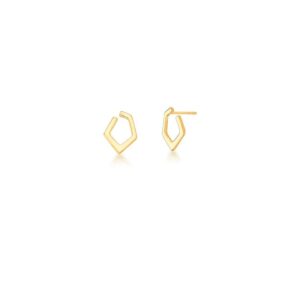Brinco Ban. Dourado Liso 5 Lados Curvo 10x15mm
