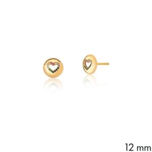 Brinco Ban. Dourado Crav. Zirc Multicolor Redondo/Coracao 12mm