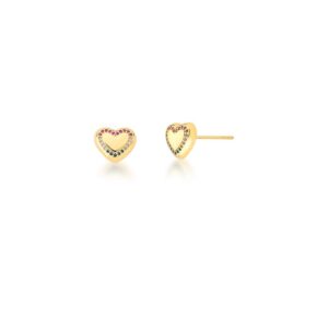 Brinco Ban. Dourado Crav. Zirc Multicolor Coracao 10x12mm