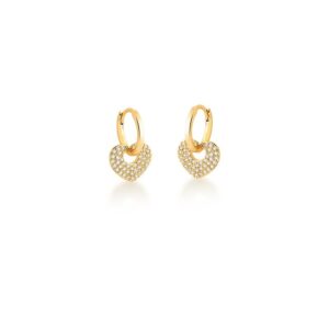 Brinco Ban. Dourado Crav. Zirc Branca Coracao Pendulo Argola 14mm