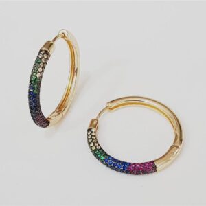 Brinco Ban. Dourado Crav. Zirc Multicolor 5 Coluna Argola 29mm