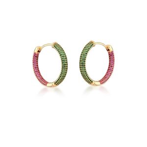 Brinco Ban. Dourado Crav. Zirc Rosa/Verde Frente/Interna Argola 30mm