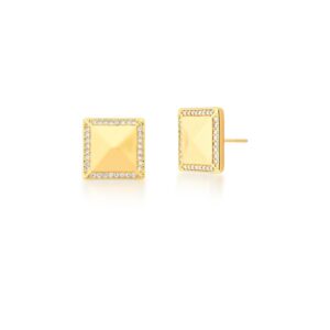 Brinco Ban. Dourado Crav. Zirc Branca Quadrado 18mm