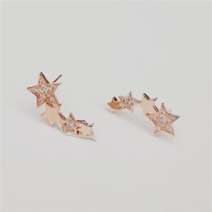 Brinco Ban. Dourado Crav. Zirc Branca Ear Cuff 4 Estrela 20mm