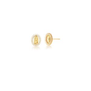 Brinco Ban. Dourado Crav. Zirc Branca Imagem N. Sra De Guadalupe 13mm