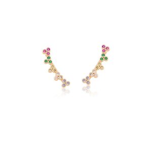 Brinco Ban. Dourado Crav. Zirc Multicolor Ear Cuff