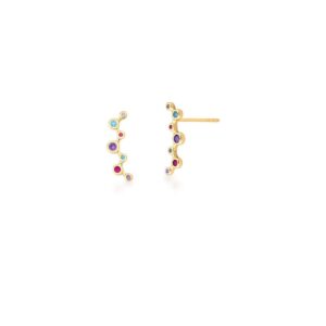 Brinco Ban. Dourado Pedra Multicolor Ear Cuff 7 Redondo